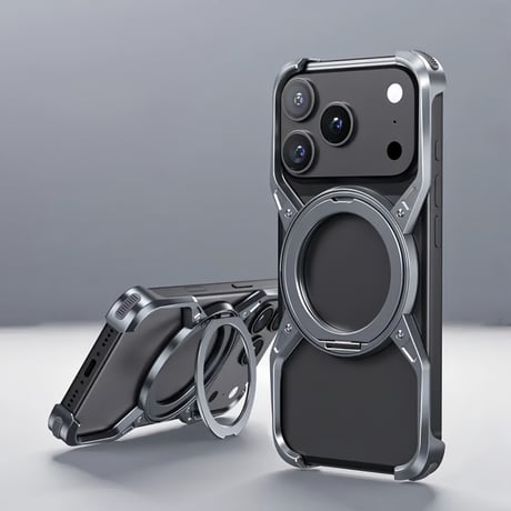 CUTECASE iPhone17Promaxケースアルミ合金フレームレス設計中空放熱支点リング保護ケース360°回転リングホルダー