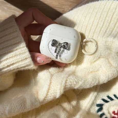 CUTECASE ダイヤリボン AirPodsPro3ケース 上品 Airpods4/3ケース AirpodsPro2/Pro1カバー 淡色系 リング付 可愛い 高級感 CM5953