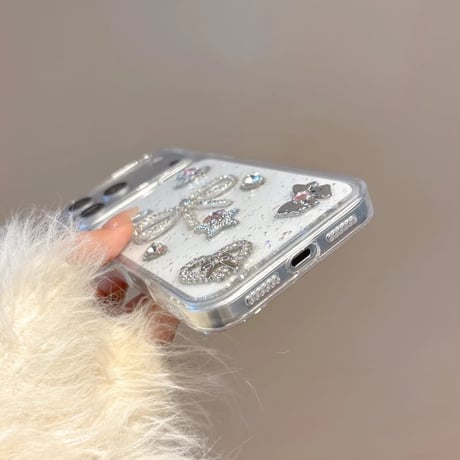 CUTECASEジュエリーリボン iPhone17/17Proケース キラキラ感 シック iPhone16Pro/15Promax/14ケース クリア きれい CM6070