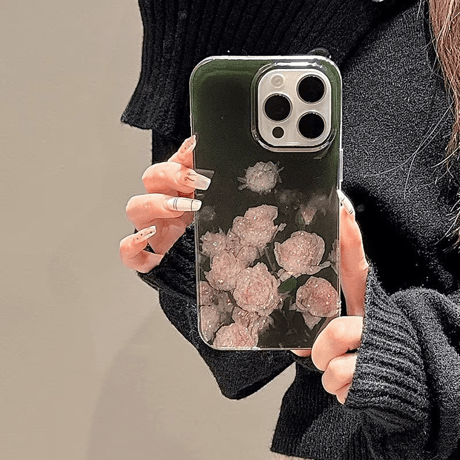 CUTECASEキラキラ薔薇柄 iphone16/16proケース おしゃれ シック iphone15pro/14/13ケース 存在感抜群 CM4978