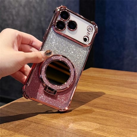 CUTECASE ミラーリングスタンド iPhone17/17Proケース キラキララメ 四角耐衝撃 iPhone17ProMax/17Airケース 多機能CM5641