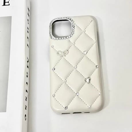 CUTECASEダイヤ/リボンデコ iPhone17ProMax/17Proケース キルティングレザー iPhone17/16Pro/15ケース セレブ愛用 高透明CM5737