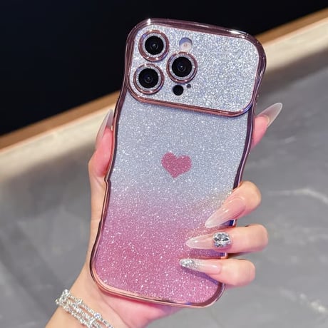 CUTECASE ハート柄 iPhone17/17Proケース キラキラレンズフイルム付 ラメ iPhone17ProMax/Air/16ケース ウェーブデザイン 落下防止CM5812