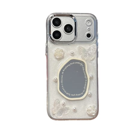 CUTECASEミラー iPhone17Promaxケース花/蝶 iPhone17Pro/16Pro/15カバー かわいい 女子力アップ CM6293