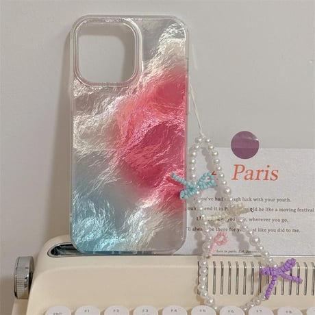 CUTECASE ぼかしカラー iPhone15/15proケース パールストラップ付 アイフォン14pro/13promax/12ケース 可愛い キラキラCM4467