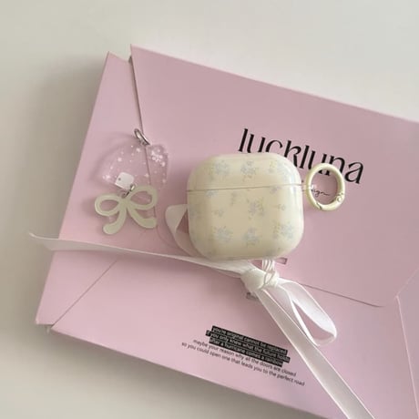 CUTECASE淡色系 Airpods Pro3ケース ベージュ 花柄 Airpods 4/3カバーケース AirpodsPro2/1 リボンキーホルダー 高級感 CM6378