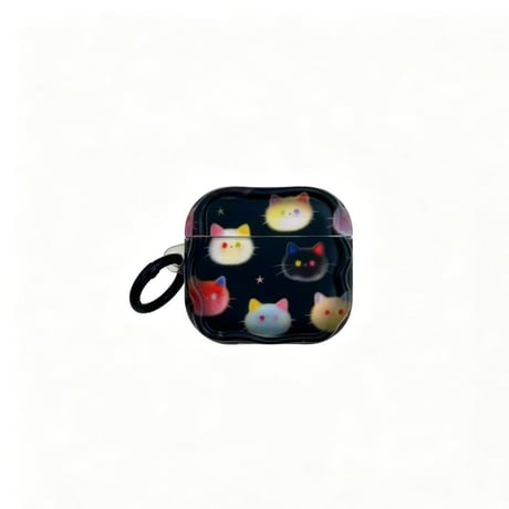 CUTECASE ネコちゃん AirpodsPro3ケース ブラック Airpods4/3カバー AirpodsPro第2/1世代 リングも付き かわいいCM6532
