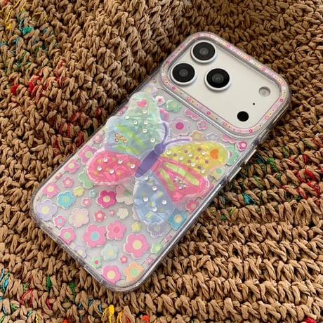 CUTECASE 蝶グリップ iPhone17pro/17ケース 花柄 iPhone16/15promax/14ケース かわいい 多機能便利CM6205