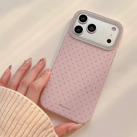CUTECASE 韓国っぽ iPhone17Promaxケース 水玉模様 ハートグリップ iPhone17Pro/16Pro/15カバー スタンド機能 女子力高いピンク CM5903