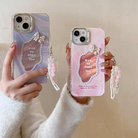 CUTECASE不規則な鏡人気の要素 うねうね 鏡付 iPhone15/15Proケース キラキラグリッター iPhone14/13Pro/12ケース きれい 便利 丈夫 C6020