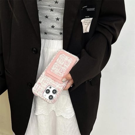 CUTECASEカード収納 ツイード生地 iPhone16Pro/16ケース セレブ愛用 エレガント iPhone15Pro/14/13Promaxカバー 便利 秋冬に流行るCM4854