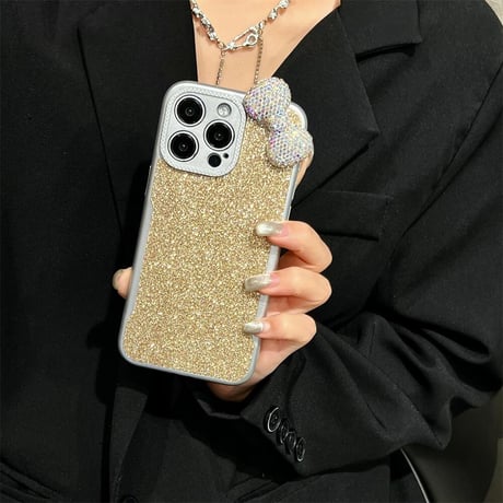 CUTECASEジュエリーリボン iPhone16/16proケース ラメ入り アイフォン14Pro/13/12/11カバー キラキラCM4545