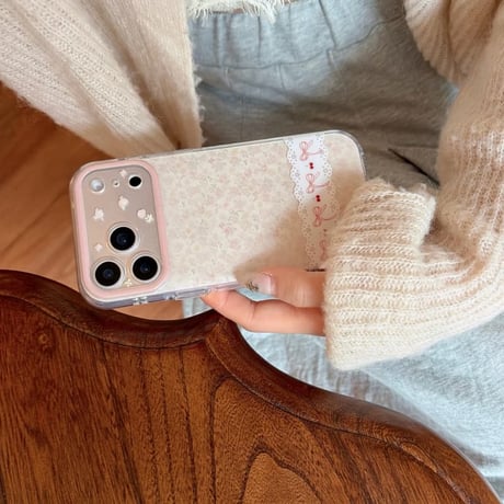 CUTECASE レース/花柄 iPhone17Pro/17ケース 春向け iPhone17ProMax/16Pro/15カバー 花柄カメラカバー 淡色系 CM6130