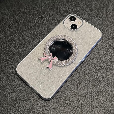 CUTECASE パール鏡付 iPhone15pro/15promaxケース キラキララメ入り iPhone14pro/13promaxケース 黄ばまない 可愛い C4264