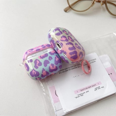 CUTECASE ヒョウ柄 Airpods4ケース パープル/ピンク AirpodsPro2ケース エアーポッズ3/2 かわいい リング付 Gift CM5585