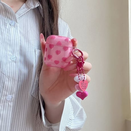CUTECASE ハート柄 Airpods Pro3ケース バラ色 Airpods 4/3カバー AirpodsPro2/1 ハートキーホルダー 甘めコーデCM6330