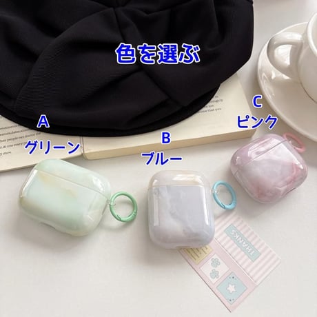 CUTECASE 淡色系大理石柄 Airpods Pro3ケース 光沢感 Airpods4/3カバー pro2/Pro1ケース 可愛い リング付 おしゃれさんにおすすめCM6306