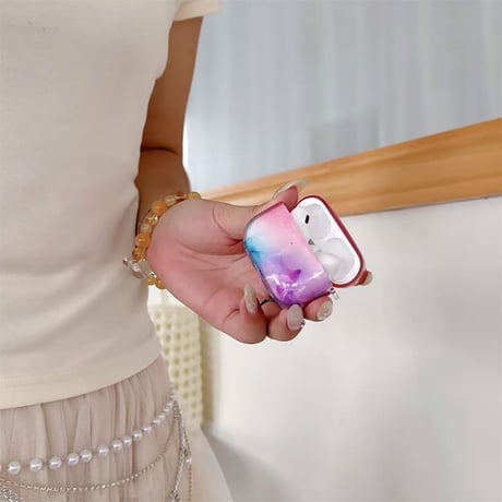 CUTECASE 大理石風 AirpodsPro3ケース グラデーションカラー Airpods4カバー AirpodsPro第2/1世代 光沢感 キーホルダー付CM6510