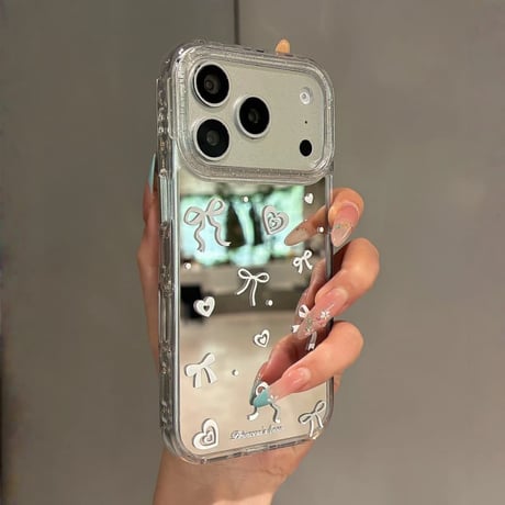 CUTECASE リボン/ハート柄 ミラー iPhone17Pro/17ケース キラキララメ iPhone17Promax/16Pro/15ケース メイク直しに便利CM6241
