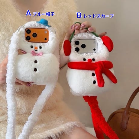 CUTECASE ファー雪だるま iPhone17Pro/17ケース フワフワ 柔らかい iPhone17ProMax/16/15Pro/14ケース 肩掛けストラップ付 ギフトにおすすめCM5955