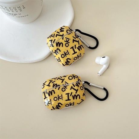 CUTECASE I'm ok Airpods 4ケース イェロー Airpodspro2/proカバー Airpods3/2 カラビナ付き ギフトにおすすめCM4989