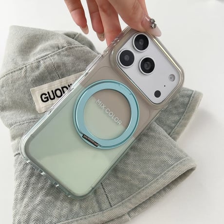 CUTECASE MagSafeリングスタンド iPhone17Promaxケース カラーブロッキング iPhone16Pro/15proProMaxケース 光沢感 多機能便利CM6527