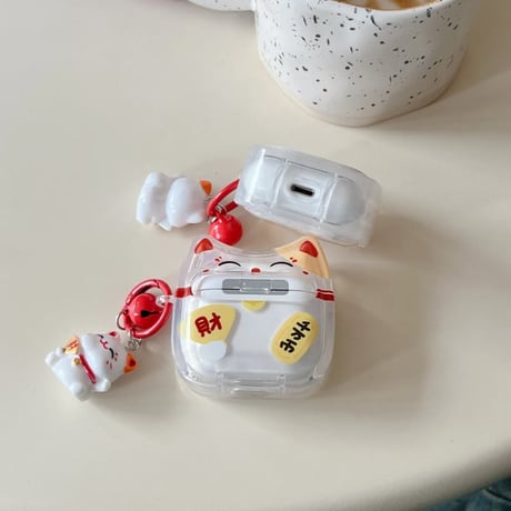 CUTECASE 招き猫 AirPodsPro3ケース ギフトにおすすめ Airpods4/3ケース AirpodsPro2/Pro1カバー ネコちゃんキーホルダー 可愛いCM5979