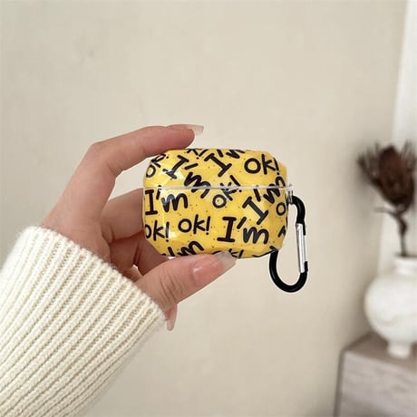 CUTECASE I'm ok Airpods 4ケース イェロー Airpodspro2/proカバー Airpods3/2 カラビナ付き ギフトにおすすめCM4989