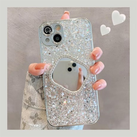 CUTECASEストーン鏡付 iPhone15/15Proケース キラキラグリッター iPhone14/13Pro/12ケース 可愛い 人気 頑丈CM4020