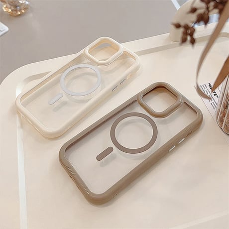 CUTECASE淡色MagSafe対応 iPhone15/15Proケース ホワイト ブラウン アイフォン14/13Pro/12カバー 頑丈 黄ばまない トレンド感 CM3734