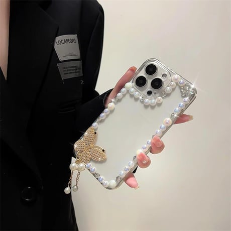 CUTECASEパールデコiPhone16pro/16ケース ハートミラー/蝶 iPhone15/14pro/13proクリアケース 女子力高い 可愛い CM5113
