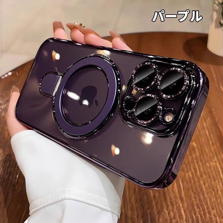 CUTECASEiPhone16Pro/16ProMaxケース MagSafeリングスタンド iPhone15Pro/14/13ケース レンズカバー 黄ばまない CM4641
