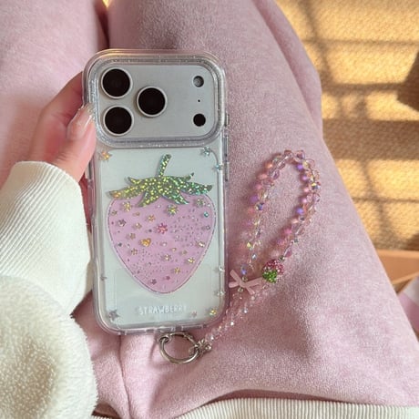 CUTECASE ダイヤストロベリー iPhone17pro/17ケース キラキラ感 iPhone16promax/15proケース オシャレストラップ 女子力高いCM5978