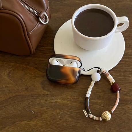 CUTECASE ぼかしブラウン Airpods 4ケース 琥珀色 Airpodspro2/proカバー Airpods3/2 高級感ストラップ 光沢感あるCM4851