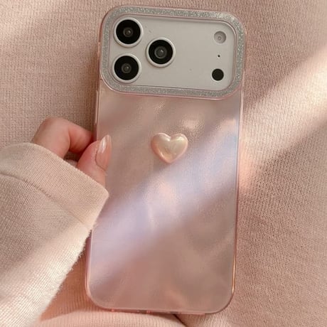 CUTECASE 上品ハートiPhone17Promaxケースキラキラピンク iPhone17pro/16/15Proカバー 光る オシャレ ハートキーホルダーCM5860