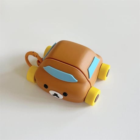 CUTECASE ギフトにおすすめ Airpods4ケース 熊ちゃん 車デザイン Airpodspro2カバー Airpods3/2 タイヤあり リング付 可愛いCM5544