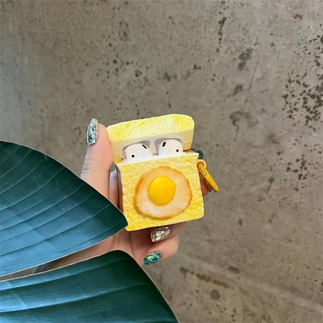 CUTECASE 卵焼き トースト Airpodsプロ2/1ケース シリコン airpods3/2/2カバー リング付き 可愛い 美味しそうCM4380