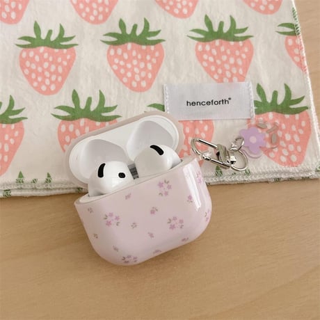 CUTECASEパープル Airpods4ケース 花柄 Airpods3/Pro2ケース airpodspro2カバー キーチェーン付 ギフトにおすすめCM5268