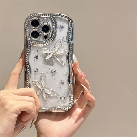 CUTECASEトンボ iPhone16pro/16カバー ダイヤ iPhone15pro/14promax/13ケース ジュエリーデコ 上品 大人可愛い CM5331