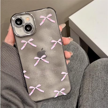 CUTECASEリボン柄 iPhone15/15proケース ラメ入り キラキラレンズフイルム付 iPhone14/13pro/12proケース ストラップ付 丈夫CM4030