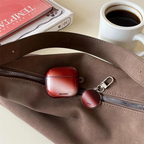 CUTECASEグラデーションカラー ワインレッド Airpods 4ケース ホルダー付 かわいい Airpods3/Pro2ケース airpodspro2カバー シック ファッションCM5083