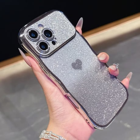 CUTECASE ハート柄 iPhone17/17Proケース キラキラレンズフイルム付 ラメ iPhone17ProMax/Air/16ケース ウェーブデザイン 落下防止CM5812