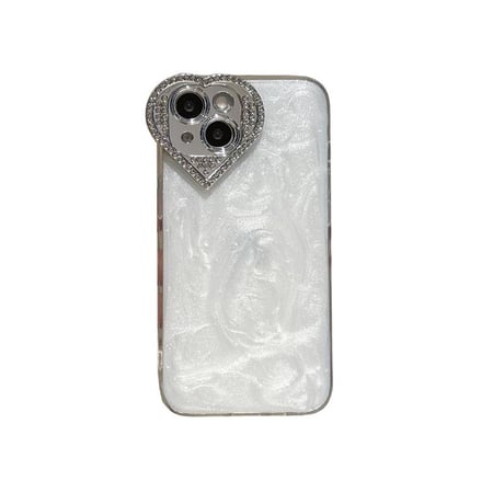 CUTECASEハート型カメラ保護 iPhone16/16Proケース ジュエリーデコ iPhone15/14pro/13カバー グリッター入り 大人可愛い CM5311