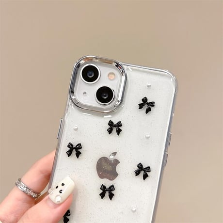 CUTECASE金属リボン iPhone15/15proケース パール iPhone14/13pro/12クリアケース かわいい 女子力高いCM4440