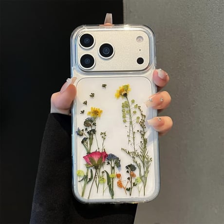CUTECASE 押し花iPhone17Promaxケース 透明 綺麗 iPhone17Pro/16カバー ドライフラワー入り 女子力高い CM5905