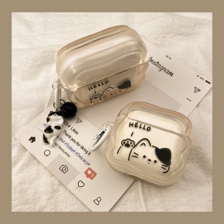 CUTECASE HELLO猫ちゃん AirPodsPro3ケース 白黒猫キーホルダー Airpods4/3ケース AirpodsPro2カバー うねうね 可愛いギフトにおすすめ CM5939