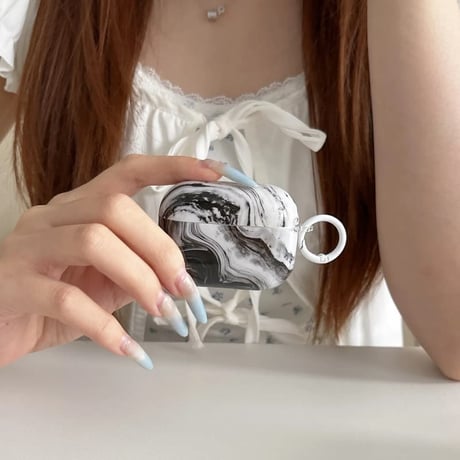 CUTECASE 大理石調 AirpodsPro3ケース オシャレ Airpods4カバー AirpodsPro2/Pro1カバー リング付き 光沢感 ギフトにおすすめCM6278