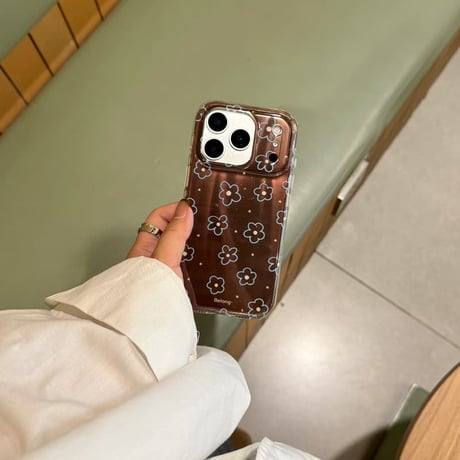 CUTECASE ブラウン 花柄 iPhone17Pro/17ケース 艶感 iPhone17ProMax/16Pro/15カバー オシャレ 韓国っぽCM6082