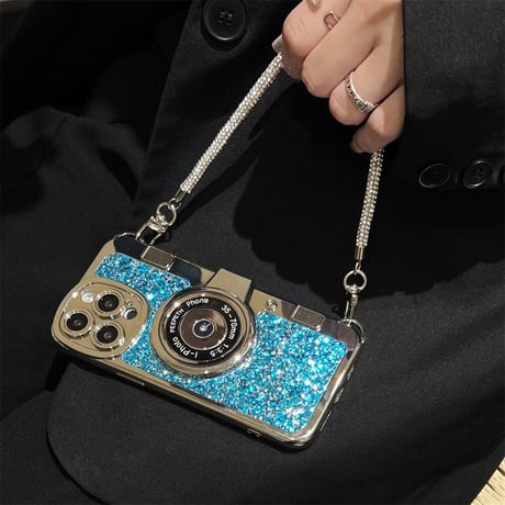 CUTECASE カメラデザイン iPhone15pro/15ケース ジュエリーチェーン iPhone14promax/13/12カバー グリッター入りCM4480