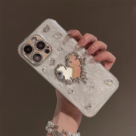 CUTECASE ハートミラー iPhone15pro/16ケース ジュエリー おしゃれ iPhone14pro/13/12proカバー 女子力高い CM4601